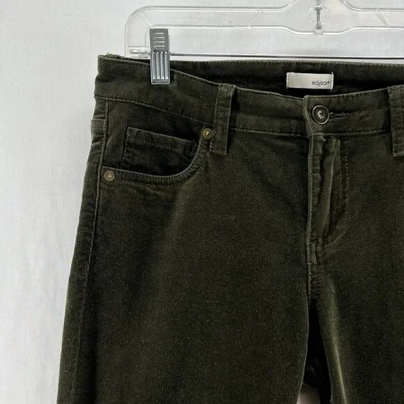 Edyson Leon Ankle Skinny Corduroy Pants Womens 28 Stretch Zip Hem Mid-Rise Green - Picture 7 of 14